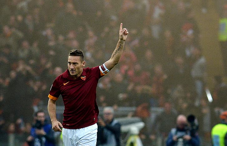 Francesco Totti, captain, Goal, AS Roma, Rome, ASR, red, Nike, HD wallpaper