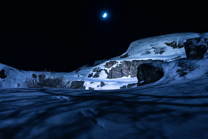 night, winter, ice, landscape