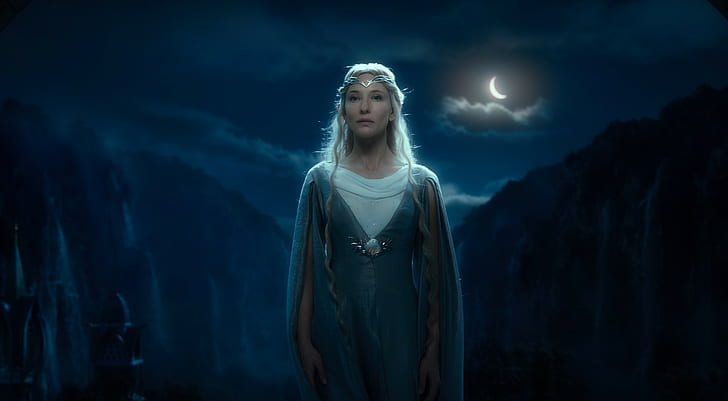 fantasy art the lord of the rings the fellowship of the ring blonde elves moonlight galadriel cate blanchett, HD wallpaper