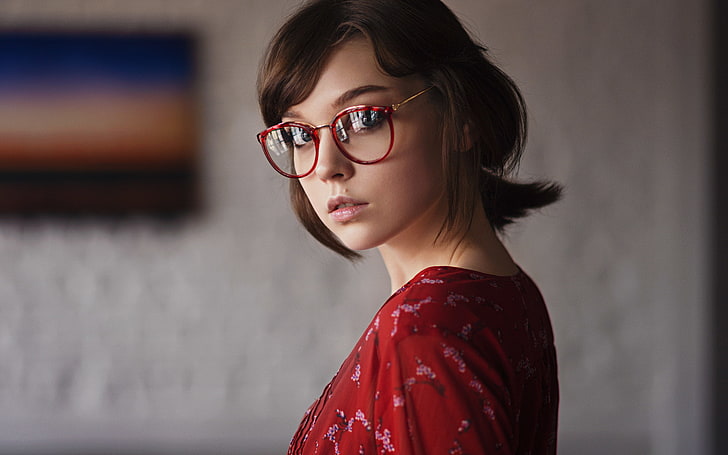 Olya Pushkina, women, portrait, Sergey Fat, women with glasses