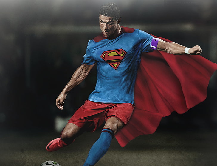 Cristiano Ronaldo, Superman, soccer, men, athletes, one person