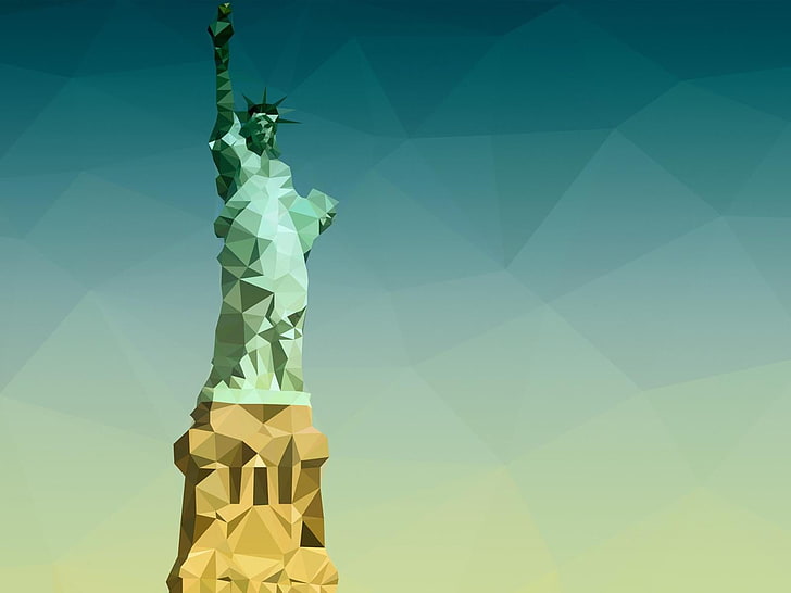 digital art, vector graphics, Statue of Liberty, low poly, art and craft