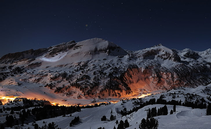 Beautiful Night Winter HD Wallpaper, snow-covered mountain, Seasons, HD wallpaper