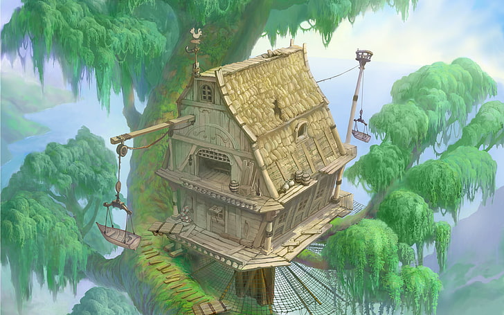 brown tree house illustration, treehouses, trees, Kingdom Hearts, HD wallpaper