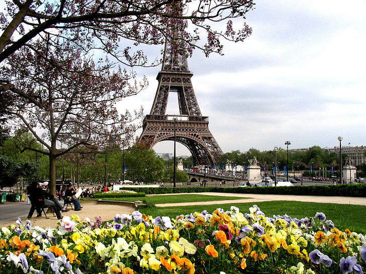 Eiffel tower photo, Paris au Printemps, en, paris - France, famous Place, HD wallpaper