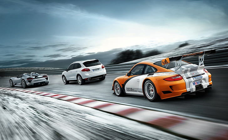 car, vehicle, Porsche 911 GT3, Porsche Cayenne, Porsche 918 Spyder, HD wallpaper