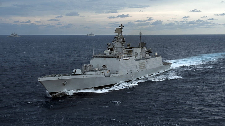 gray destroy ship, Shivalik-class frigate, frigates, warship, HD wallpaper