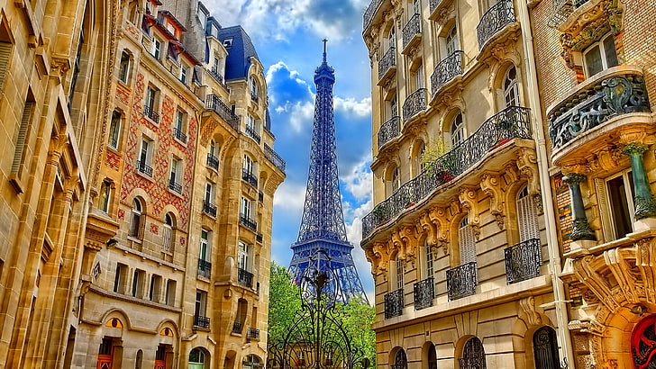 paris, eiffel tower, street, architecture, buildings, europe, HD wallpaper