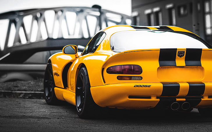car, VIPER, rear angle view, mode of transportation, yellow