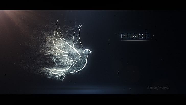 illustration of dove, pure, artwork, digital art, particle, quote, HD wallpaper