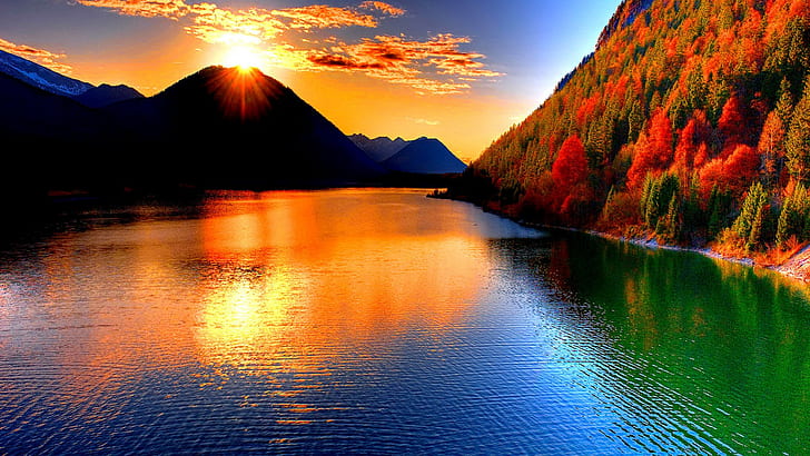 HD wallpaper: Nature, Landscape, Sun, Sunshine, Mountain, Trees, Autumn,  Lake, Reflection | Wallpaper Flare