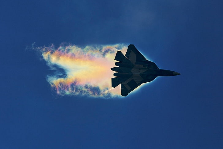 Sukhoi PAK FA, Russian Air Force, sky, flying, blue, no people