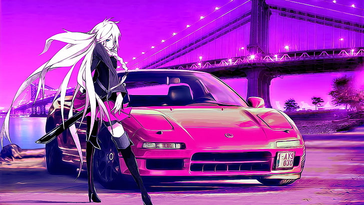 anime, anime girls, Vocaloid, IA (Vocaloid), car, blonde, long hair HD wallpaper