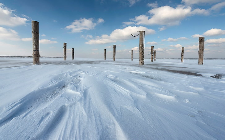 snow, winter, landscape, blue, cold temperature, sky, cloud - sky, HD wallpaper