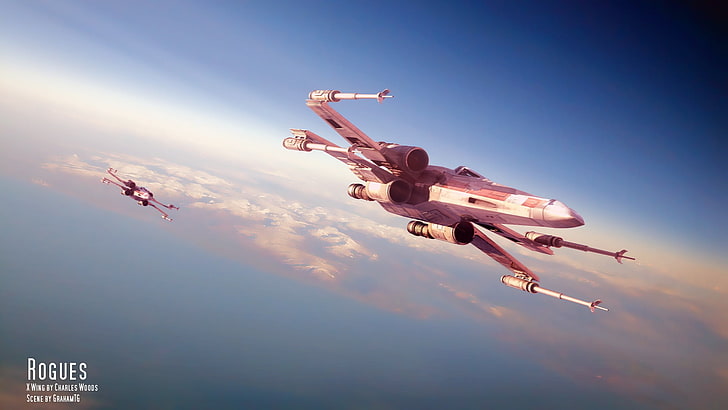 gray jet fighter, Star Wars, X-wing, sky, flying, mid-air, nature