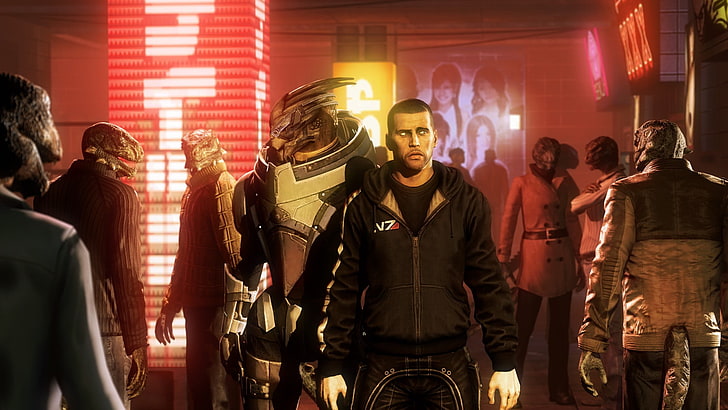 man wearing jacket digital wallpaper, Mass Effect, digital art