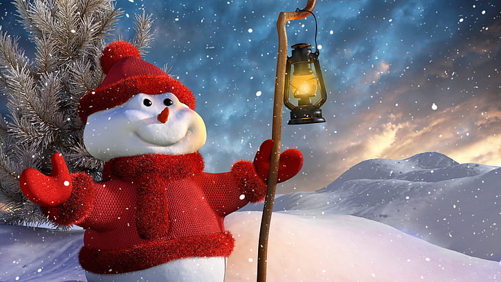 snowman, figure, christmas, cartoon, winter, xmas, holiday, HD wallpaper