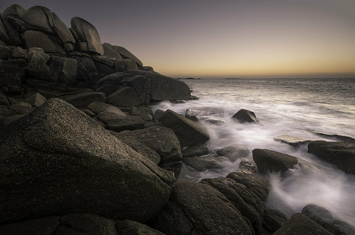 rocks near the seashore during golden hour, Pointe, Domaine, bretagne, HD wallpaper