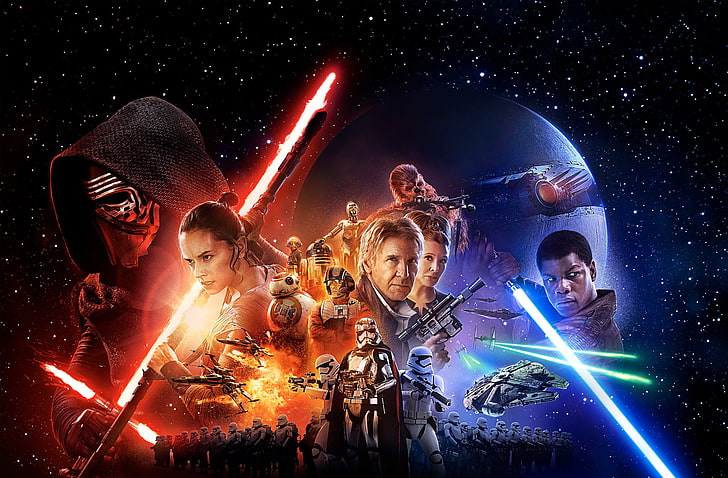 Star Wars wallpaper, attack, Han solo, Harrison Ford, R2-D2, Finn, HD wallpaper