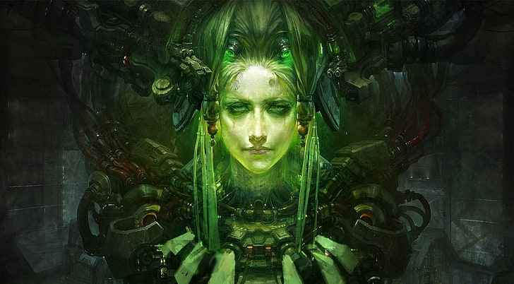 artwork, science fiction, fantasy art, cyberpunk, front view