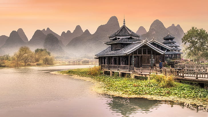 Chinese Traditional House In An Amusement Park Near Yangshuo Reconstruction Near The River Hd Wallpapers For Tablets Best Hd Desktop Wallpapers 3840×2160