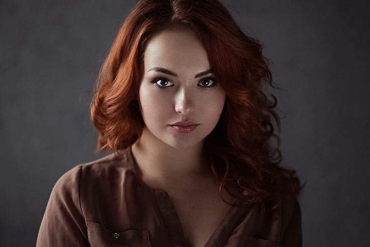 women, redhead, face, portrait