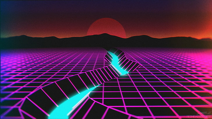 purple and teal graphic illustration, New Retro Wave, neon, synthwave, HD wallpaper