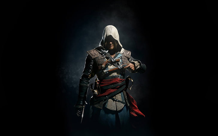 assassins creed iv black flag, one person, adult, black background, HD wallpaper