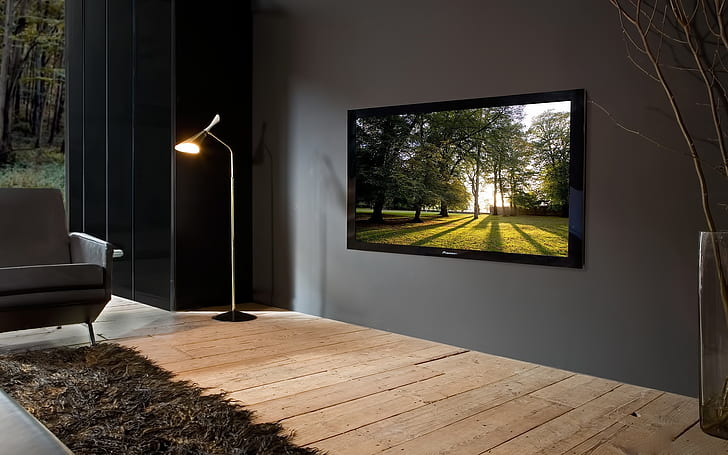 HD wallpaper: Cool Interior Design, black flat screen tv, room, house,  living | Wallpaper Flare