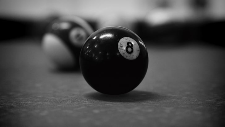 black 8 pool ball, billiards, 8-ball, monochrome, billiard balls, HD wallpaper