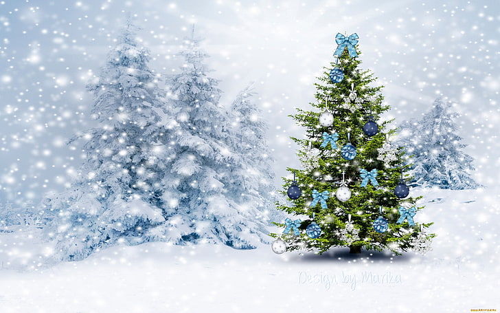 Christmas Tree, winter, snow, cold temperature, plant, holiday, HD wallpaper