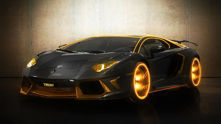 black Lamborghini Murcielago, Tron, Tron: Legacy, car, speed, HD wallpaper
