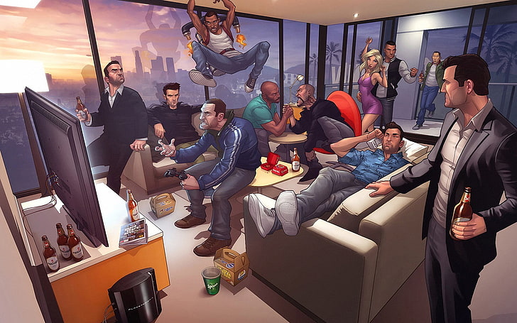 men partying illustration, untitled, Grand Theft Auto, Grand Theft Auto V