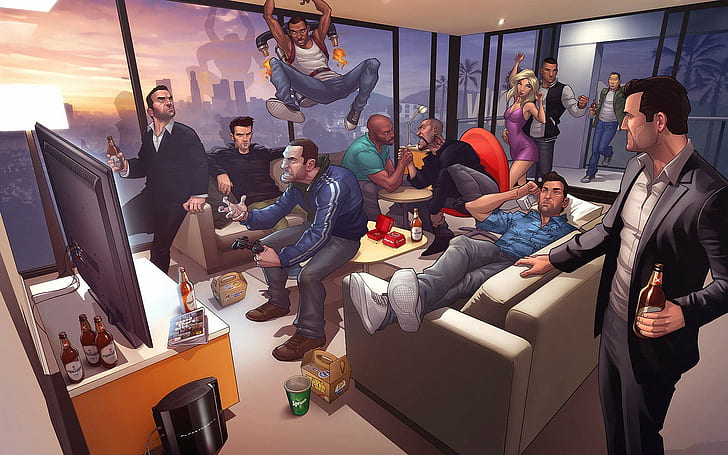 PlayStation 3, jetpack, Grand Theft Auto San Andreas, couch, HD wallpaper