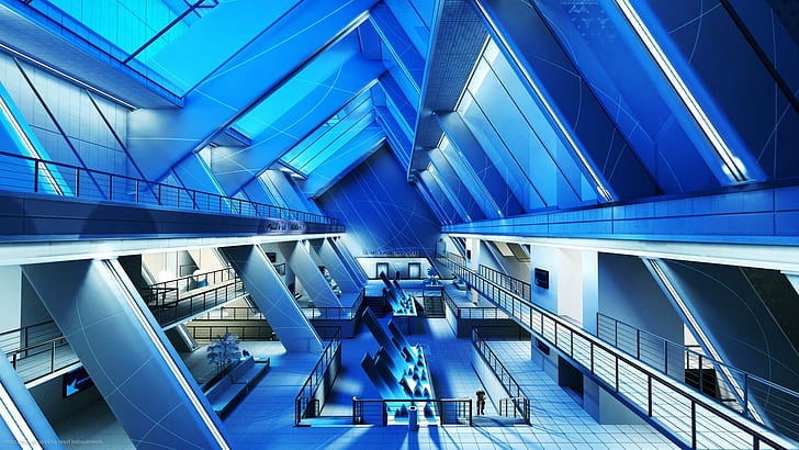 mirrors edge screenshots video games modern architecture blue, HD wallpaper