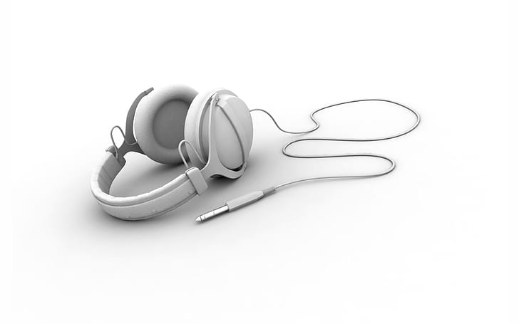 Headphones HD, white corded headphone, music