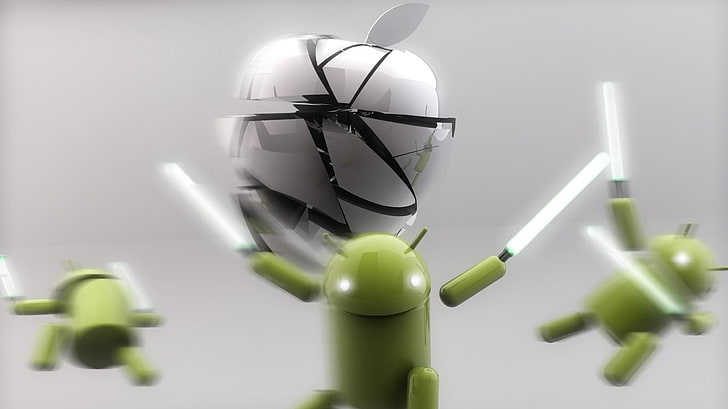 Android and Apple logo, Android (operating system), blurred, technology, HD wallpaper