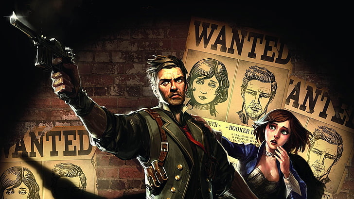 man pointing gun graphic wallpaper, BioShock Infinite, video games