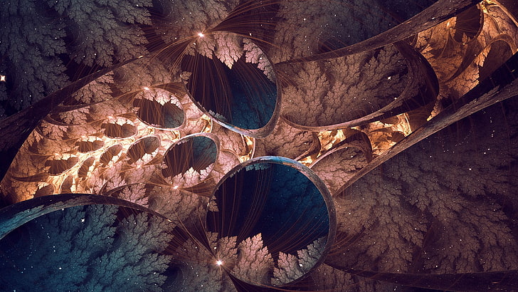 brown leaf digital wallpaper, fractal, abstract, digital art