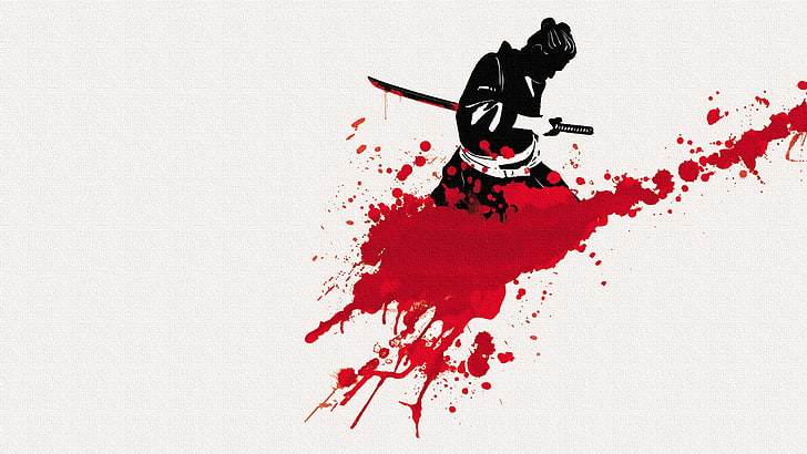 samurai digital illustation, background, sword, katana, male, HD wallpaper