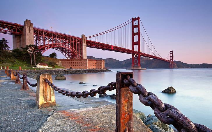Golden Gate Bridge, San Francisco, California, United States, fence, iron chain, HD wallpaper
