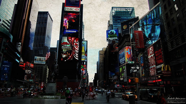 New York Times Square, New York, urban, skyscraper, photo manipulation, HD wallpaper