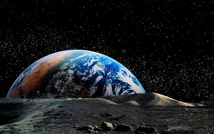 earth illustration, nature, landscape, planet, space, Moon, horizon, HD wallpaper