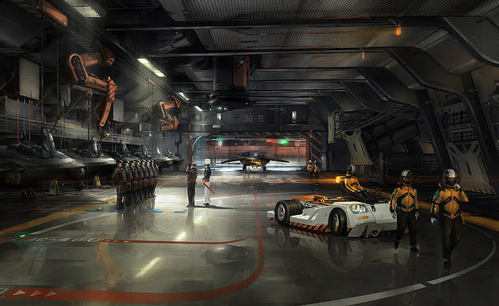 Spaceship Hangar, Sci-fi military base wallpaper, Artistic, Fantasy, HD wallpaper