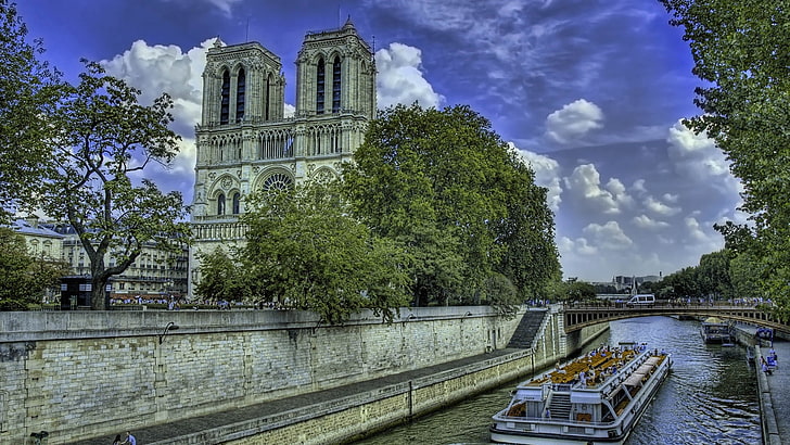 Notre Dame Cathedral, France, paris, river, building, hdr, architecture, HD wallpaper