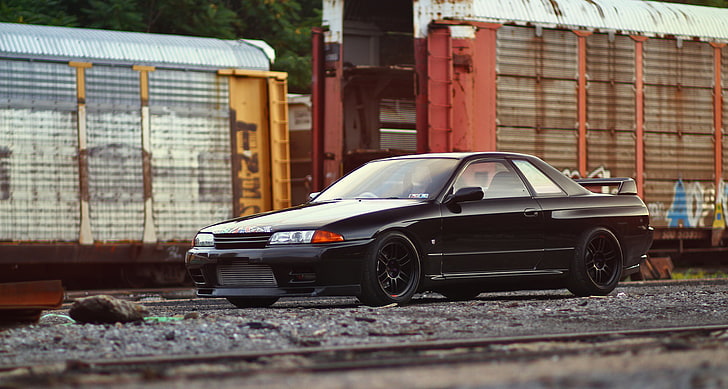 black coupe, GT-R, R32, Nissan, tuning, Nissan Skyline, car, land Vehicle, HD wallpaper