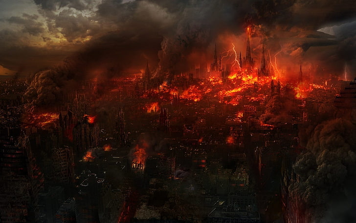 red and black wallpaper, the city, fiction, fire, Apocalypse