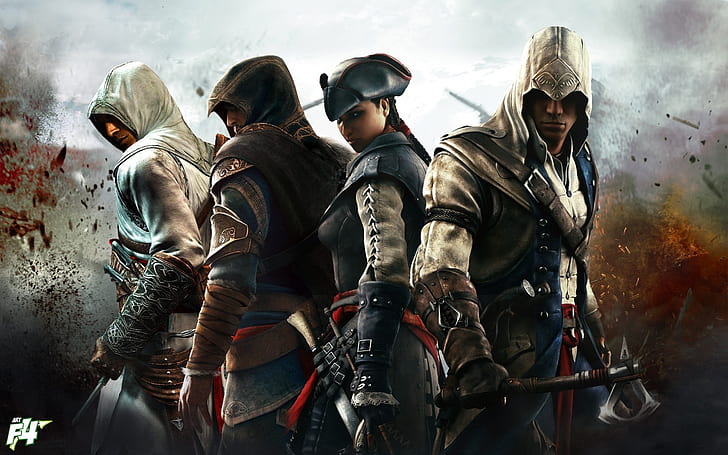 Assassin's Creed 3, four assassins, assassin's creed illustration