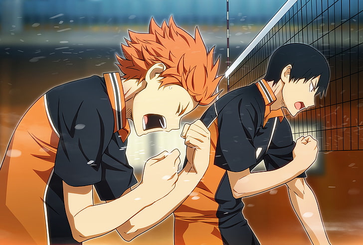 two volleyball anime characters wallpaper, Haikyu!!, real people