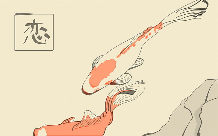 white and pink fish illustration', minimalism, koi, artwork, art and craft